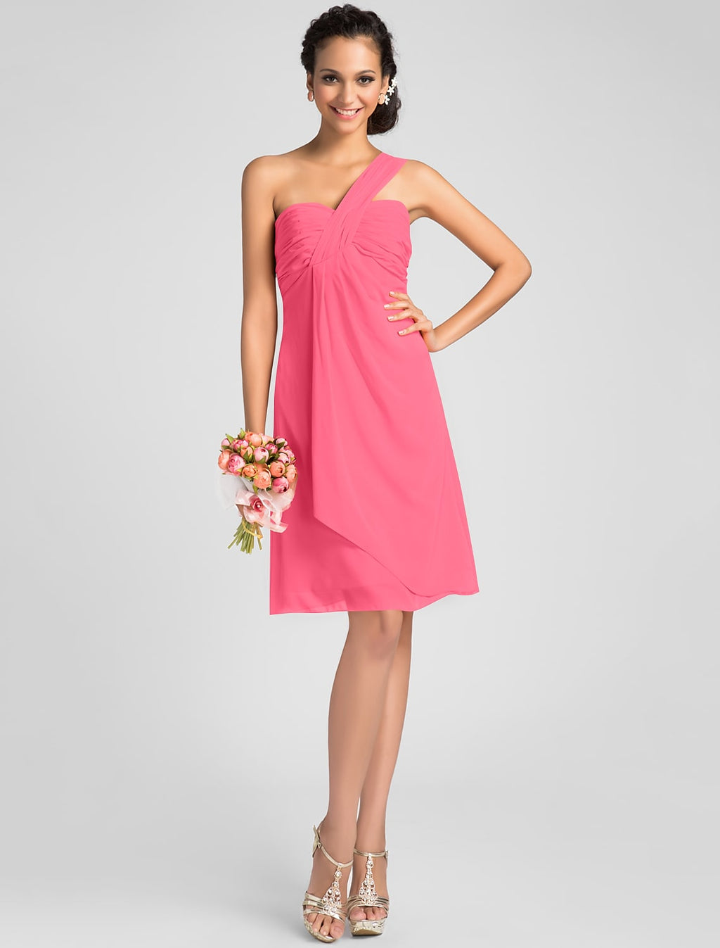 Bridesmaid Dress One Shoulder Neckline Sleeveless Sexy Knee Length