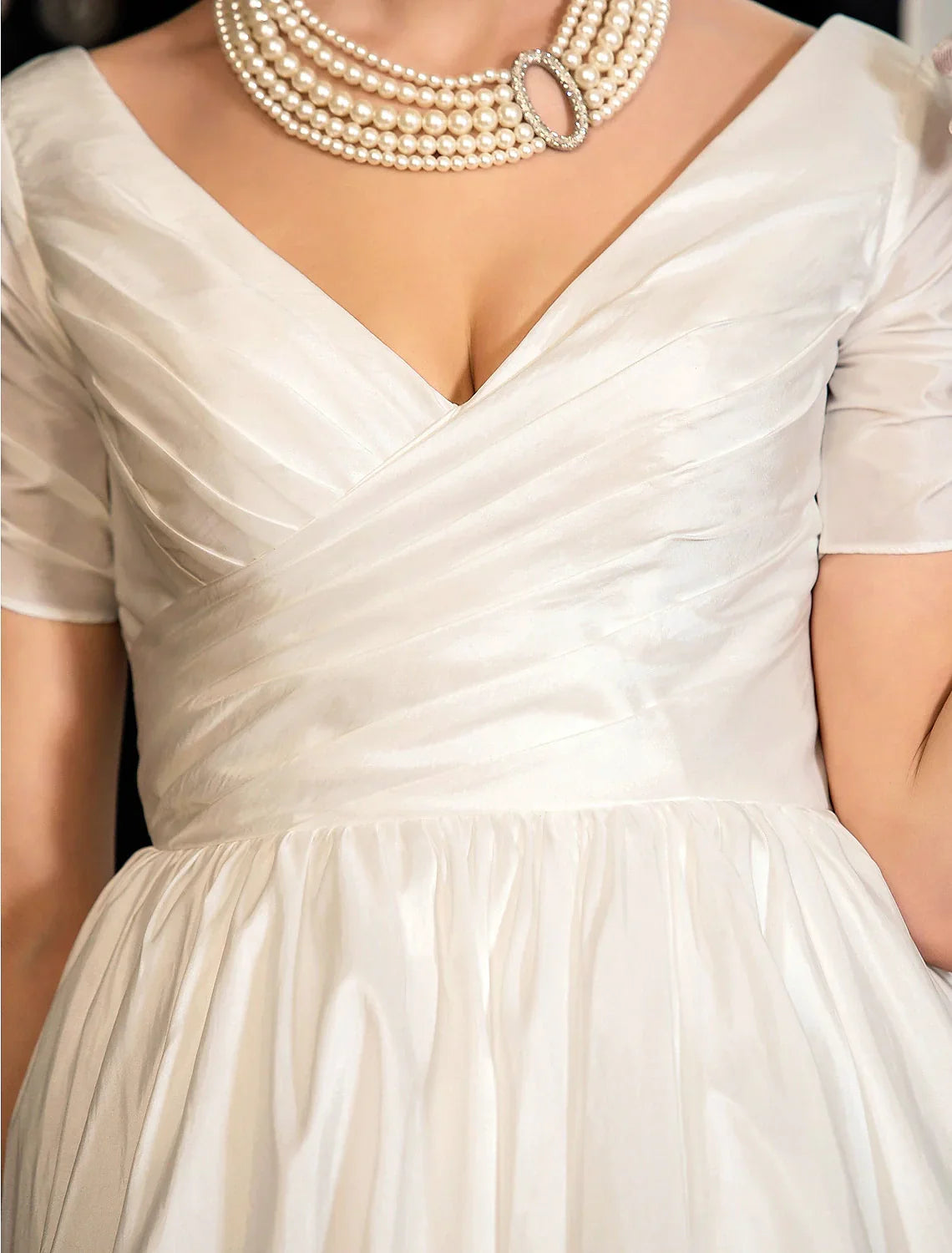 White Bridal Vintage Little Dresses Wedding Dresses A-Line Short Sleeve V Neck