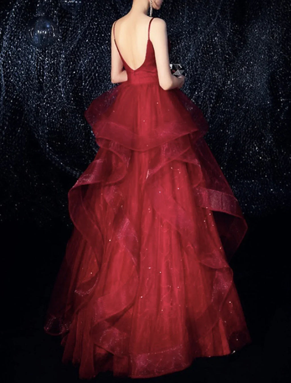 Sparkle Elegant Sparkle & Shine Engagement Formal Evening Dress Spaghetti Strap Sleeveless Floor Length with Tier