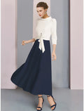 Mother of the Bride Dress Wedding Guest Elegant Scoop Neck Ankle Length Fabric 3/4 Length Sleeve with Bow(s) Ruching
