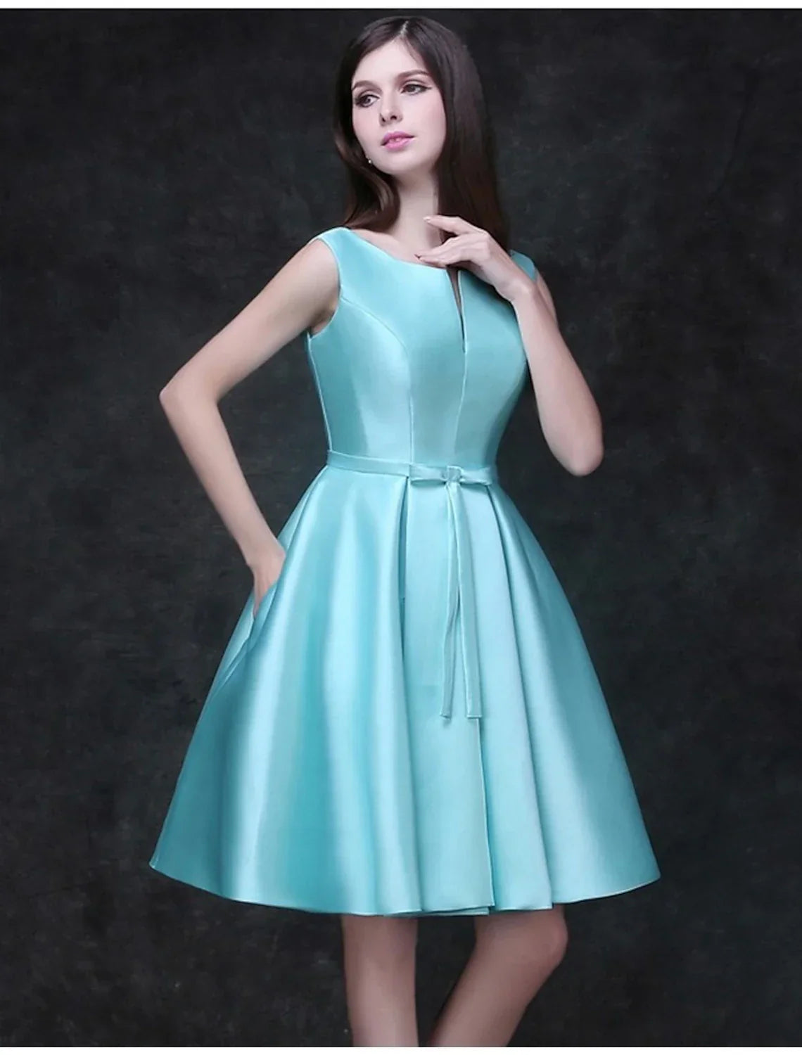 Cocktail Dresses Minimalist Dress Homecoming Graduation Short / Mini Sleeveless Jewel Neck with Sash / Ribbon Bow(s)
