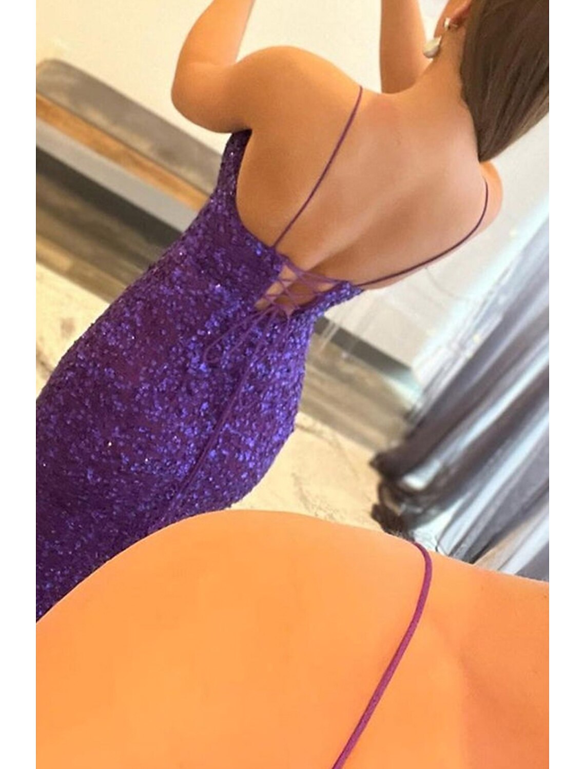 Mermaid / Trumpet Prom Dresses Sparkle & Shine Dress Formal Wedding Guest Sweep / Brush Train Sleeveless V Neck Backless with Slit