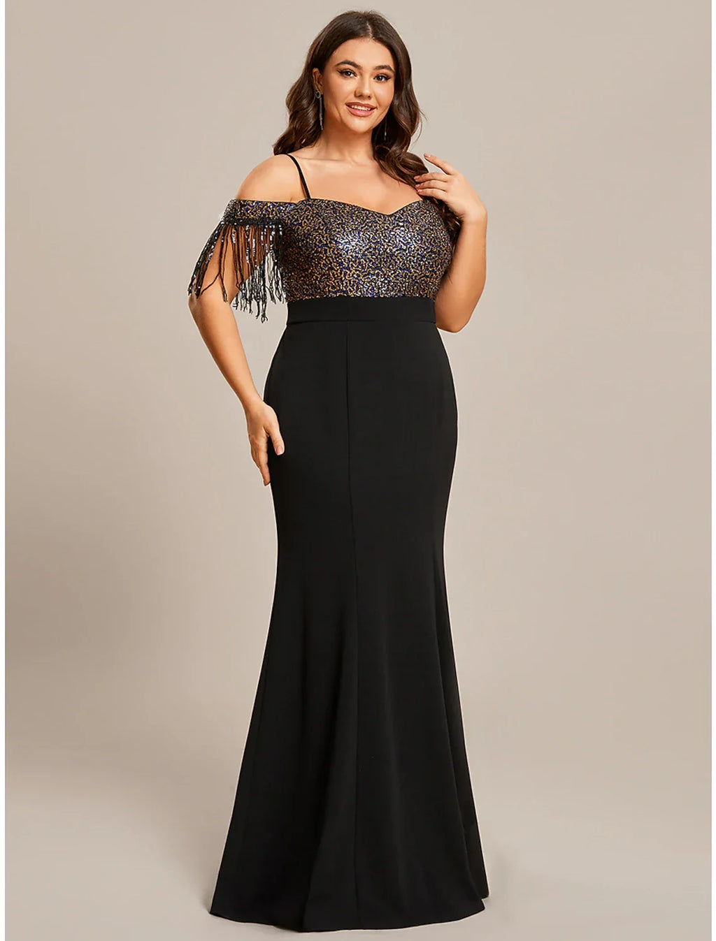 Mermaid / Trumpet Wedding Guest Dresses Minimalist Dress Formal Floor Length Short Sleeve Off Shoulder Fabric with Tassel