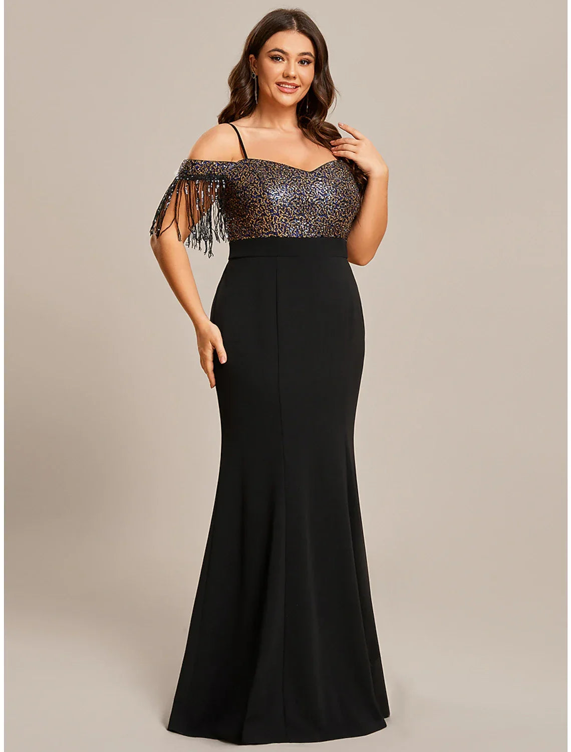 Mermaid / Trumpet Wedding Guest Dresses Minimalist Dress Formal Floor Length Short Sleeve Off Shoulder Fabric with Tassel