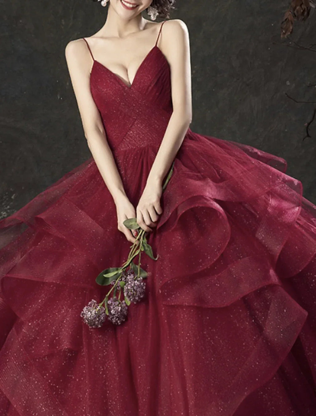 Ball Gown Glittering Luxurious Quinceanera Engagement Valentine's Day Dress V Neck Sleeveless Floor Length with Tier