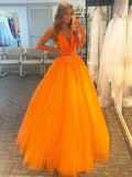 Ball Gown Applique V-neck Sleeveless Sweep/Brush Train Dresses