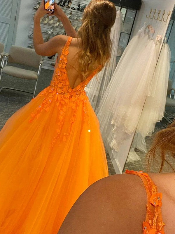 Ball Gown Applique V-neck Sleeveless Sweep/Brush Train Dresses