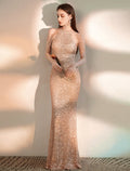 Evening Gown Dress Party Floor Length Sleeveless Halter with Beading
