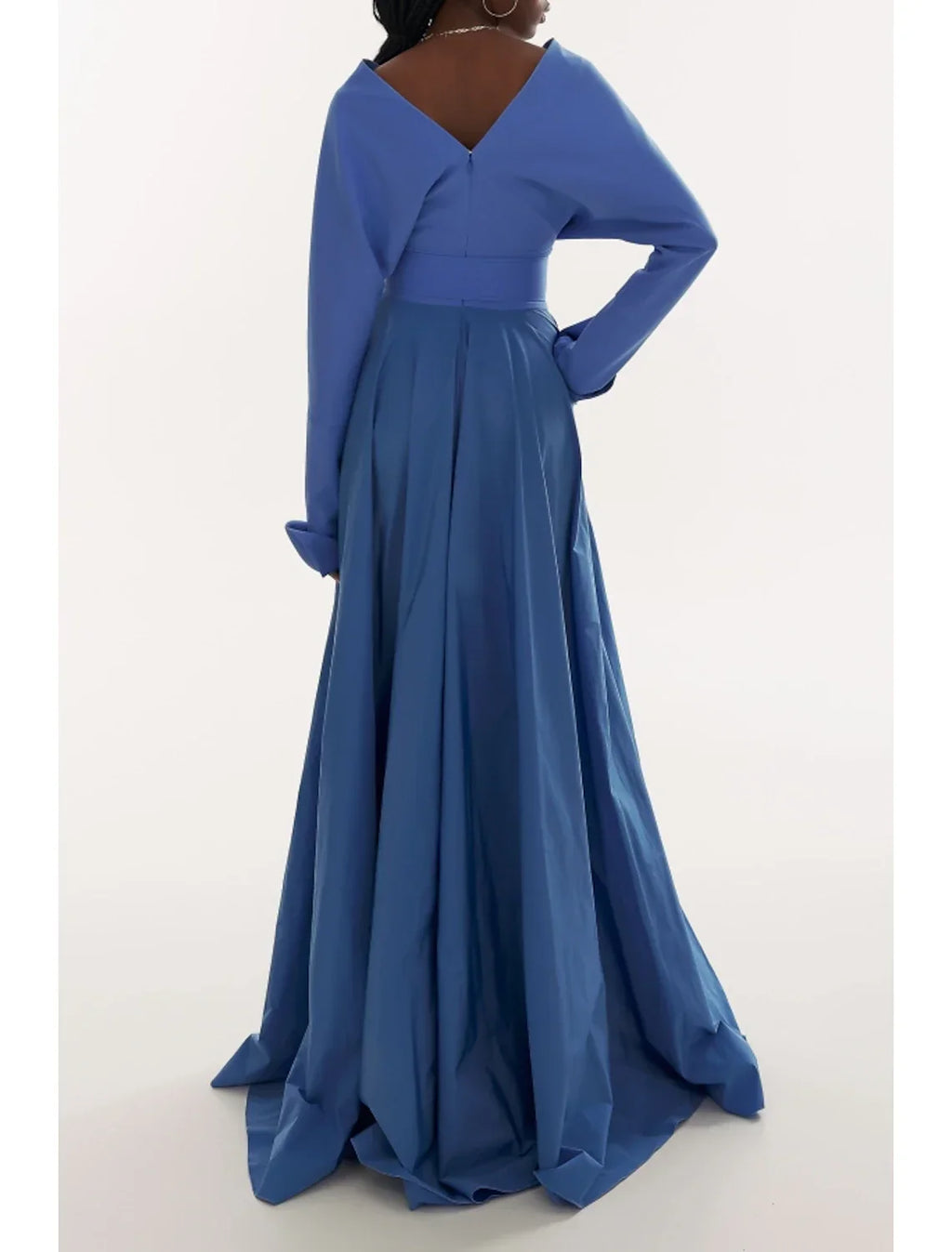 Evening Gown Elegant Dress Formal Fall Sweep / Brush Train Long Sleeve V Neck Fabric with Pleats Ruched