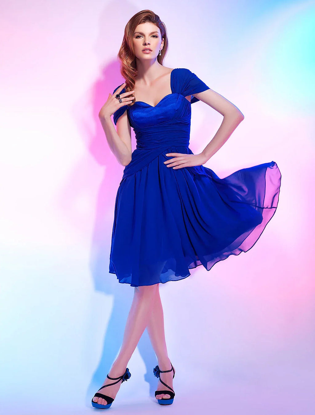 Homecoming Knee Length Short Sleeve Sweetheart with Draping