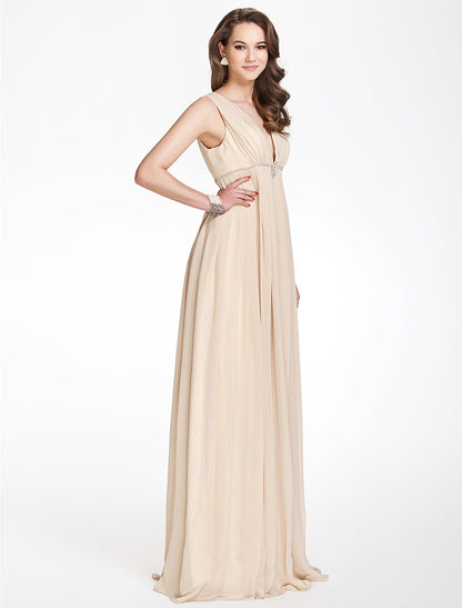 Elegant Red A-Line V-Neck Sleeveless Classic-Back Floor-Length Bridesmaid Dress