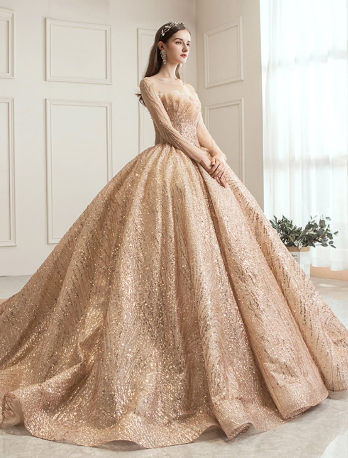 Engagement Wedding Dresses in Formal Wedding Dresses Chapel Train Long Sleeve With Ruched