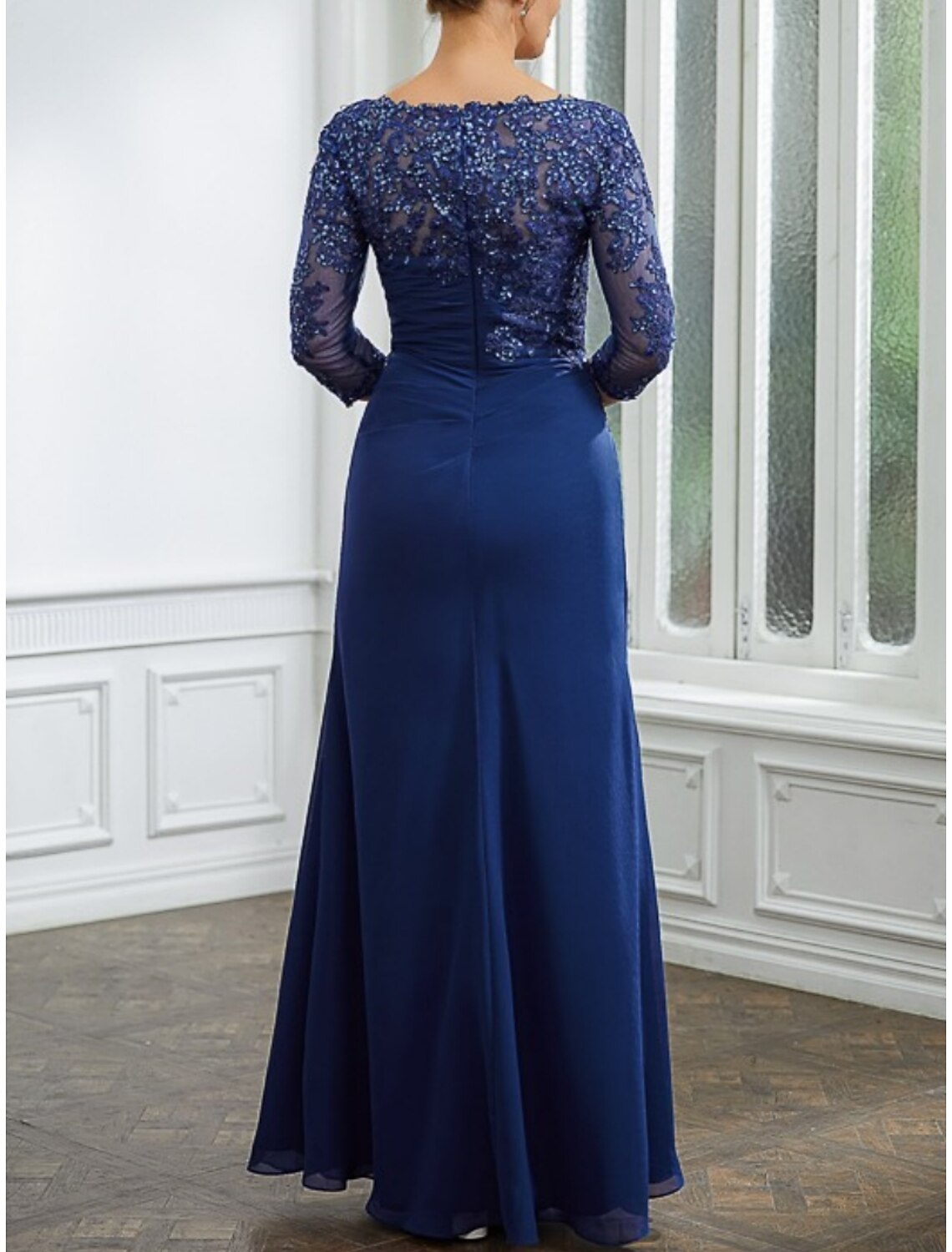 Mother of the Bride Dress Wedding Guest Elegant Scoop Neck Ankle Length Half Sleeve with Ruching