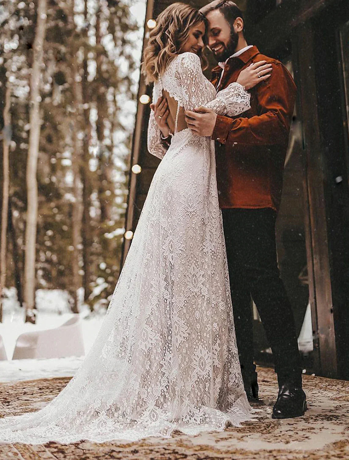 Beach Open Back Boho Wedding Dresses A-Line V Neck Long Sleeve Court Train Bridal Gowns With Solid Color