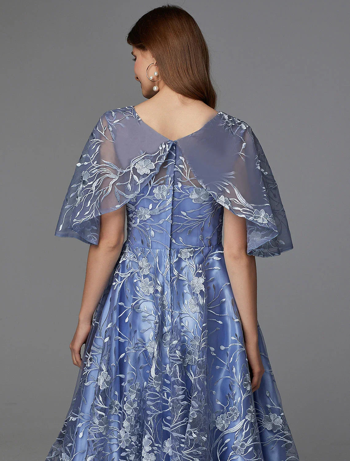 Floral Dress Wedding Guest Cocktail Party Tea Length Sleeveless V Neck V Back with Pattern / Print Appliques