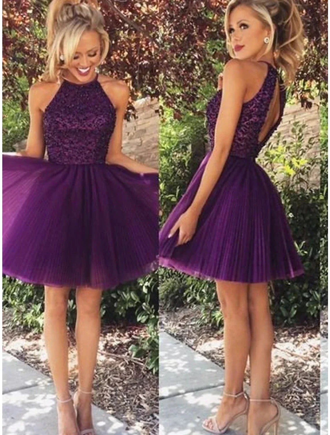 Cocktail Dresses Party Dress Homecoming Cocktail Party Short / Mini Sleeveless Jewel Neck Backless with Beading Appliques