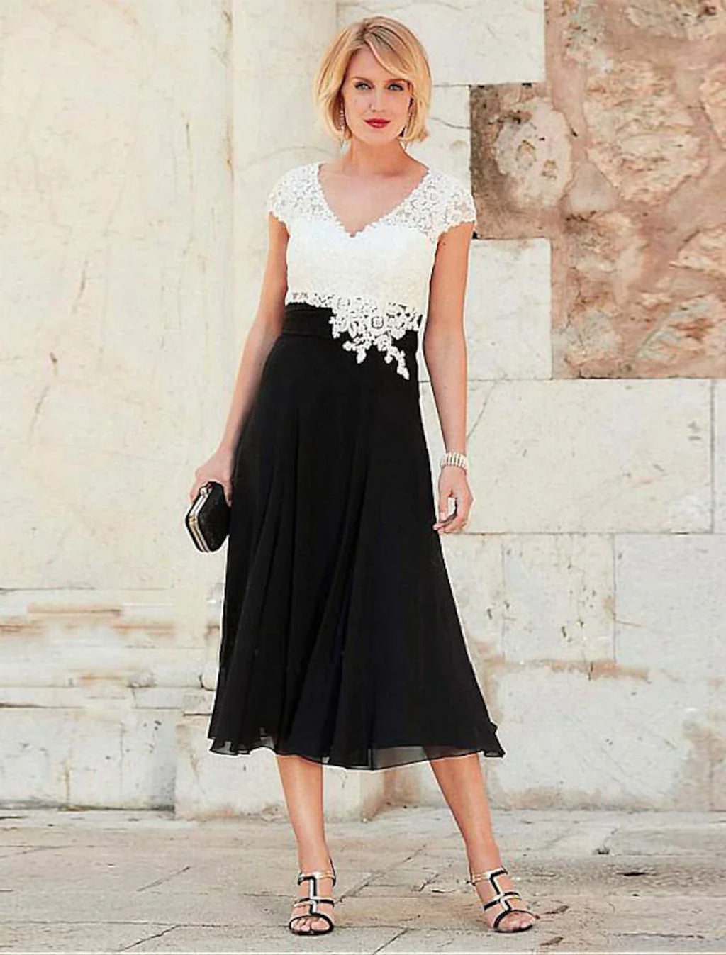 Mother of the Bride Dress Plus Size V Neck Tea Length Short Sleeve with Ruching