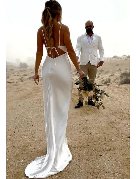 Elegant Red A-Line Square-Neck Sleeveless Open-Back Floor-Length Wedding Dress