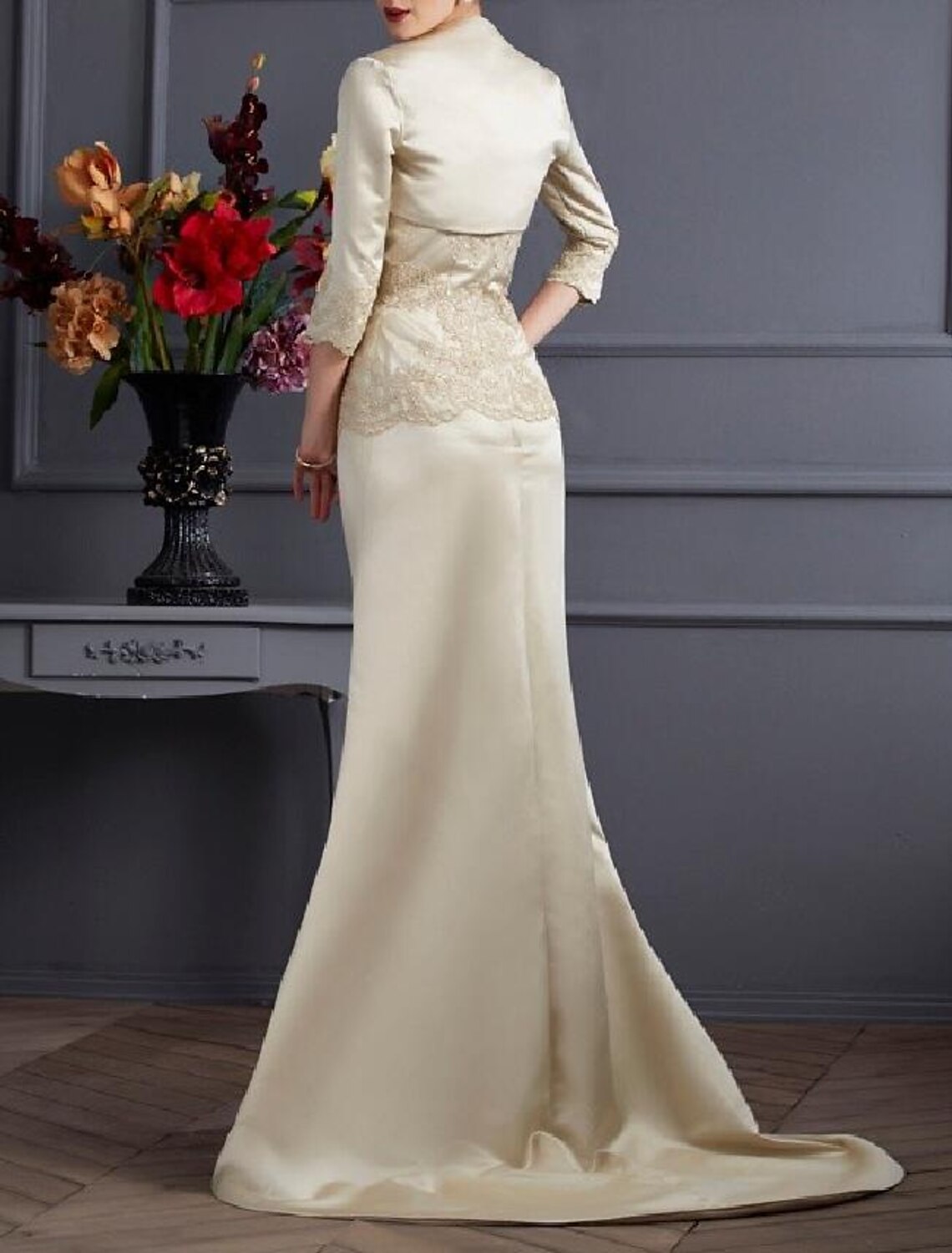 Two Piece Mermaid / Trumpet Mother of the Bride Dress Wrap Included Strapless Sweep / Brush Train 3/4 Length Sleeve