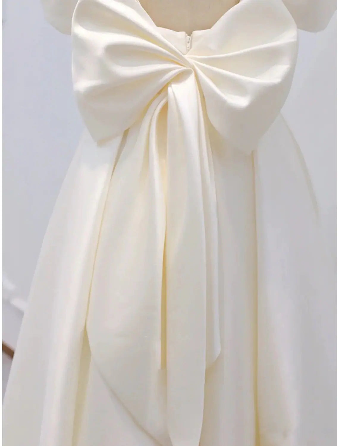 White Bridal Little Dresses Wedding Dresses Knee Length A-Line Short Sleeve Square Neck With Bow