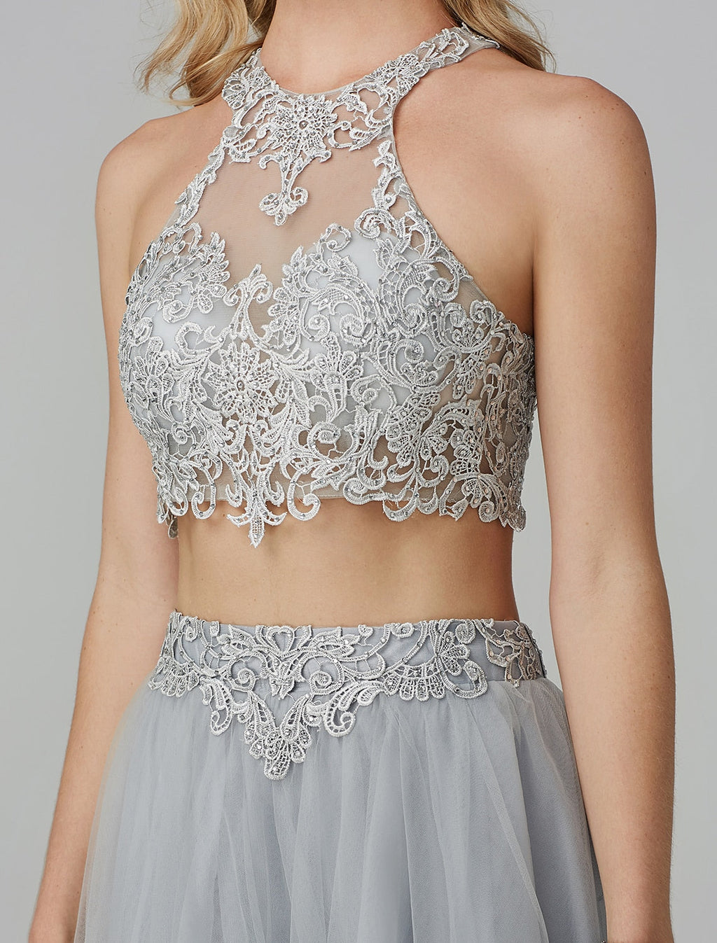Two Piece Empire Prom Formal Evening Dress Halter Neck Sleeveless Floor Length with Appliques