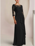 Mother of the Bride Dress Wedding Guest Party Elegant Scoop Neck Sweep / Brush Train Half Sleeve with Ruffles