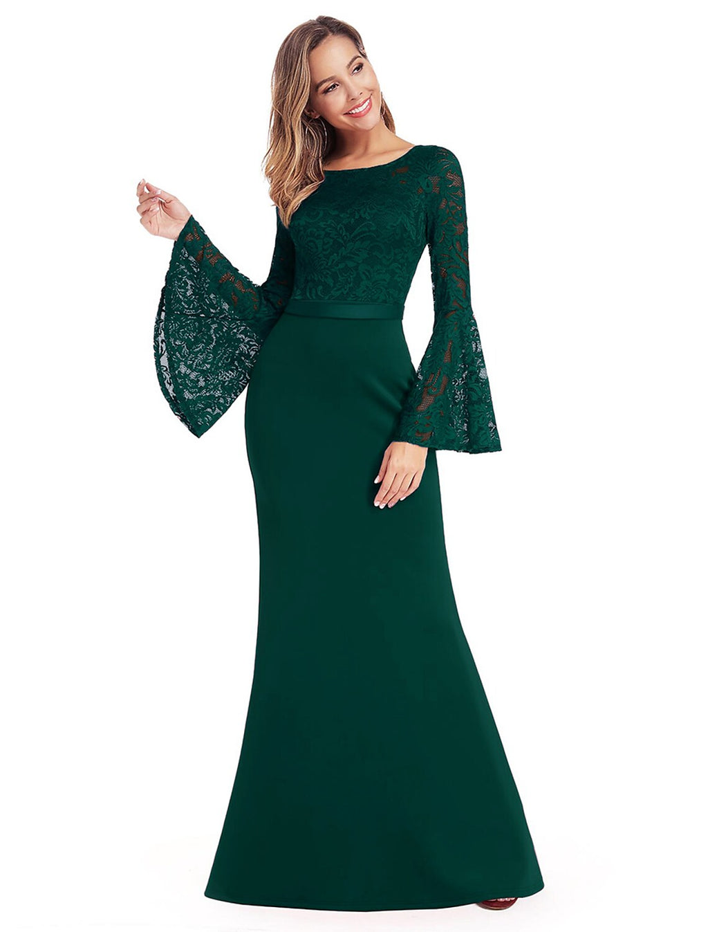 Evening Gown Dress Wedding Guest Floor Length Long Sleeve with Appliques
