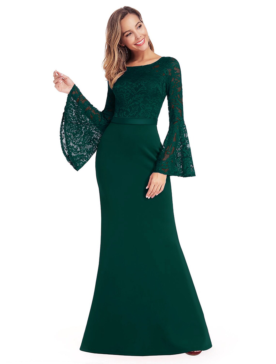 Evening Gown Dress Wedding Guest Floor Length Long Sleeve with Appliques