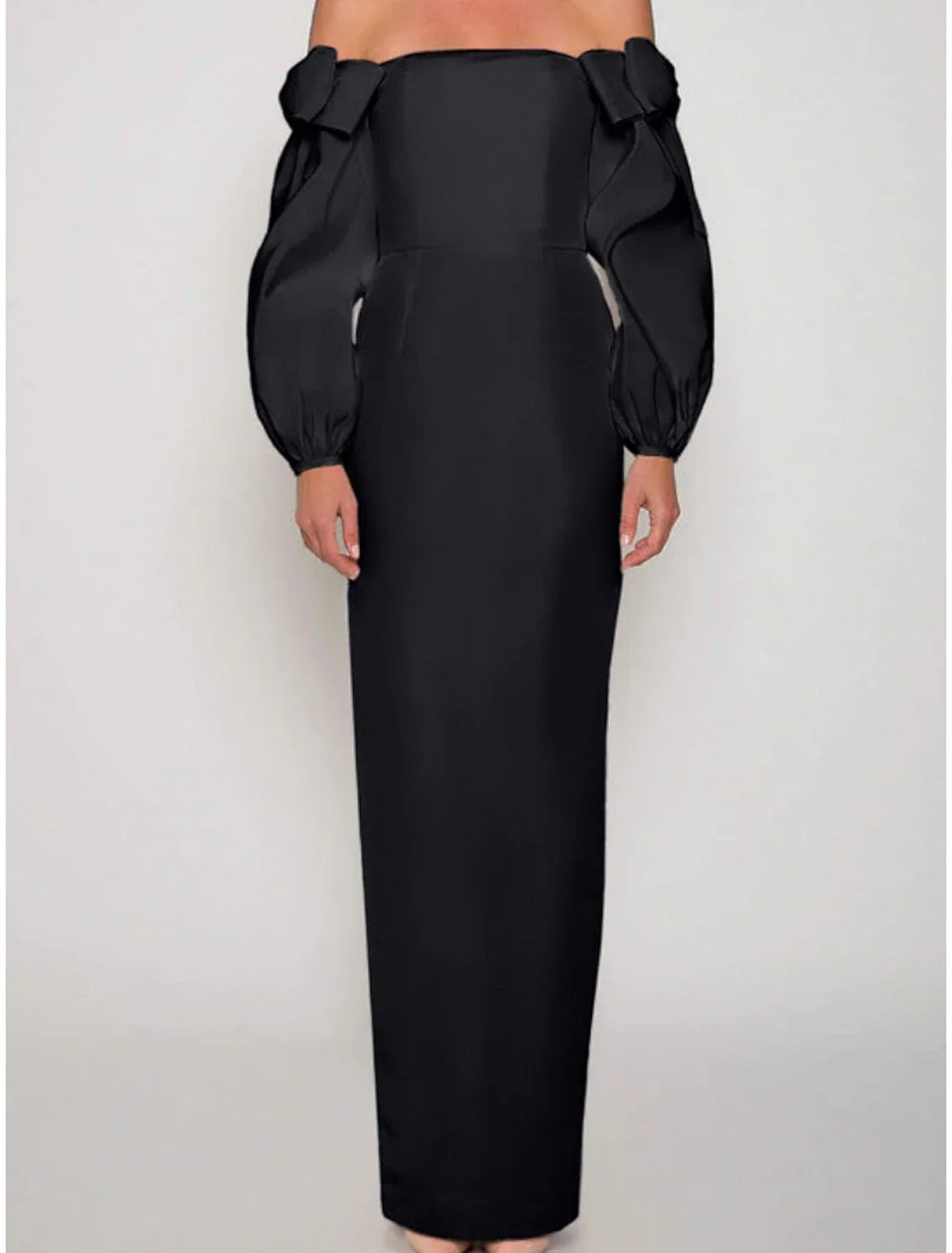 Sheath / Column Evening Gown Elegant Dress Formal Christmas Ankle Length Long Sleeve Off Shoulder with Bow(s) Ruched