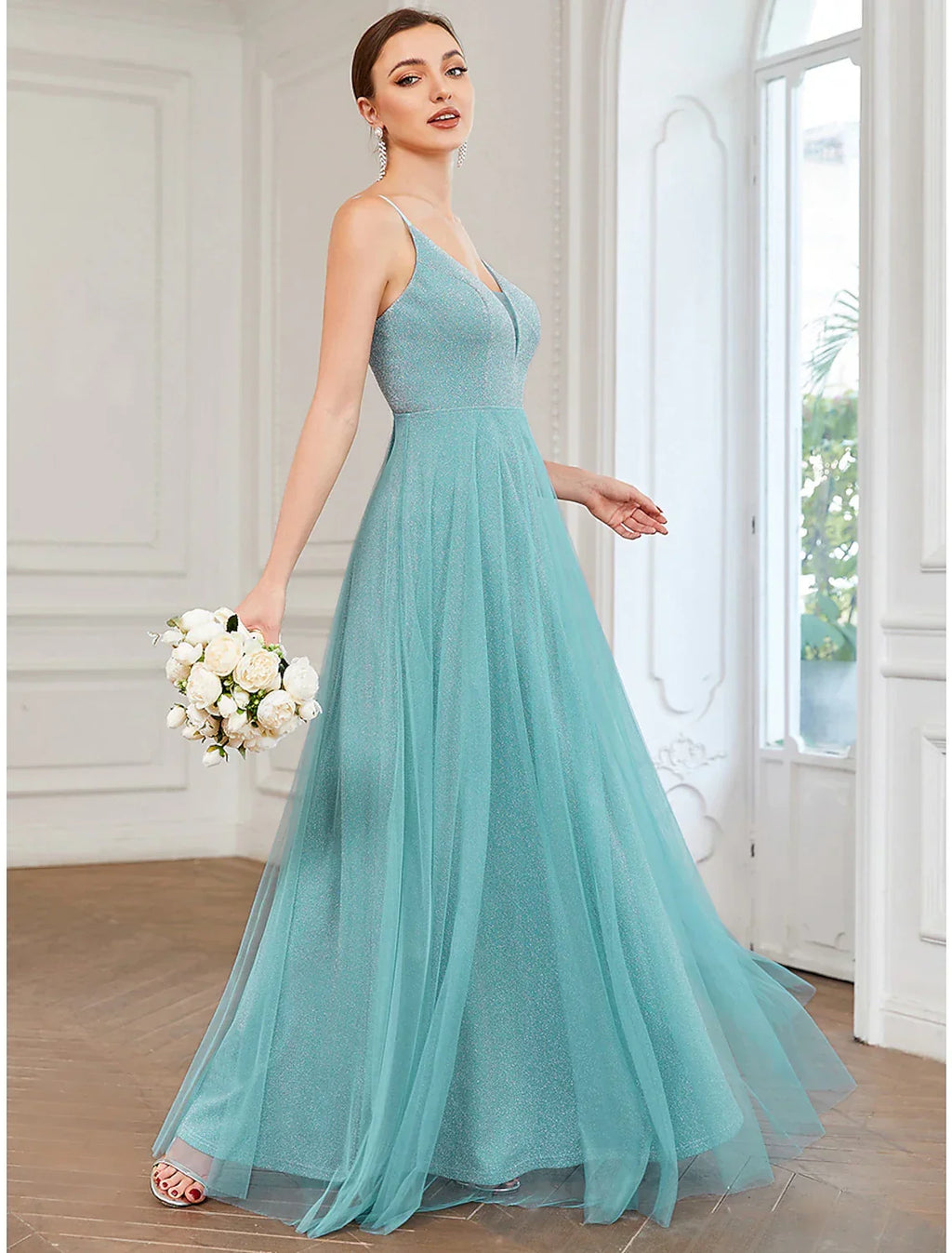 Wedding Guest Floor Length Sleeveless V Neck with Draping