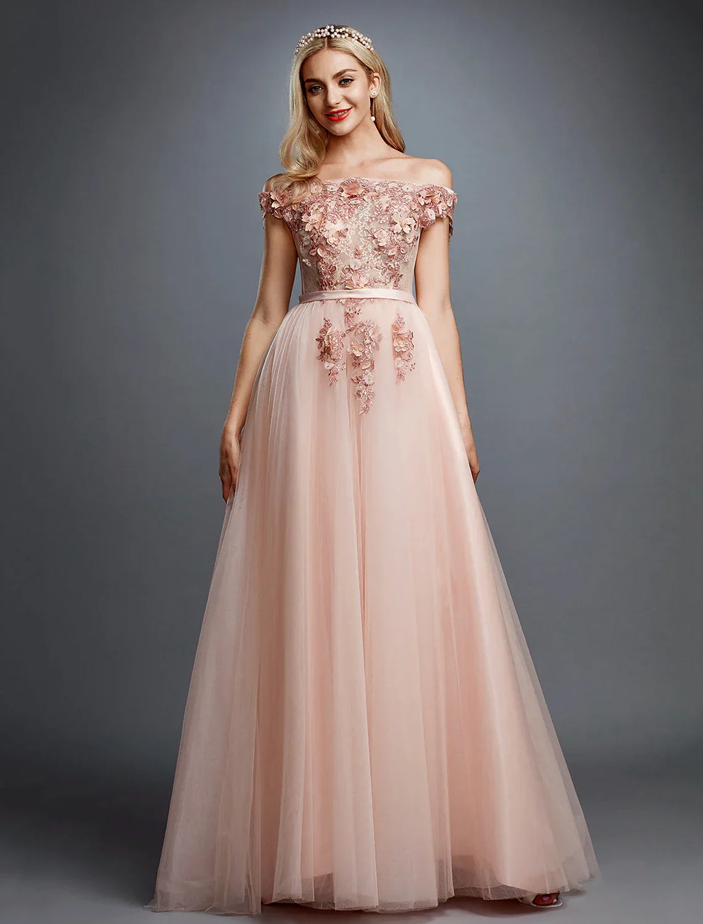 Floral Dress Wedding Sleeveless Off Shoulder Over with Appliques