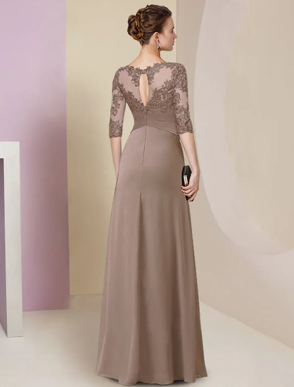 Sheath / Column Mother of the Bride Dress Simple Elegant Jewel Neck Floor Length Half Sleeve with Pleats Solid Color