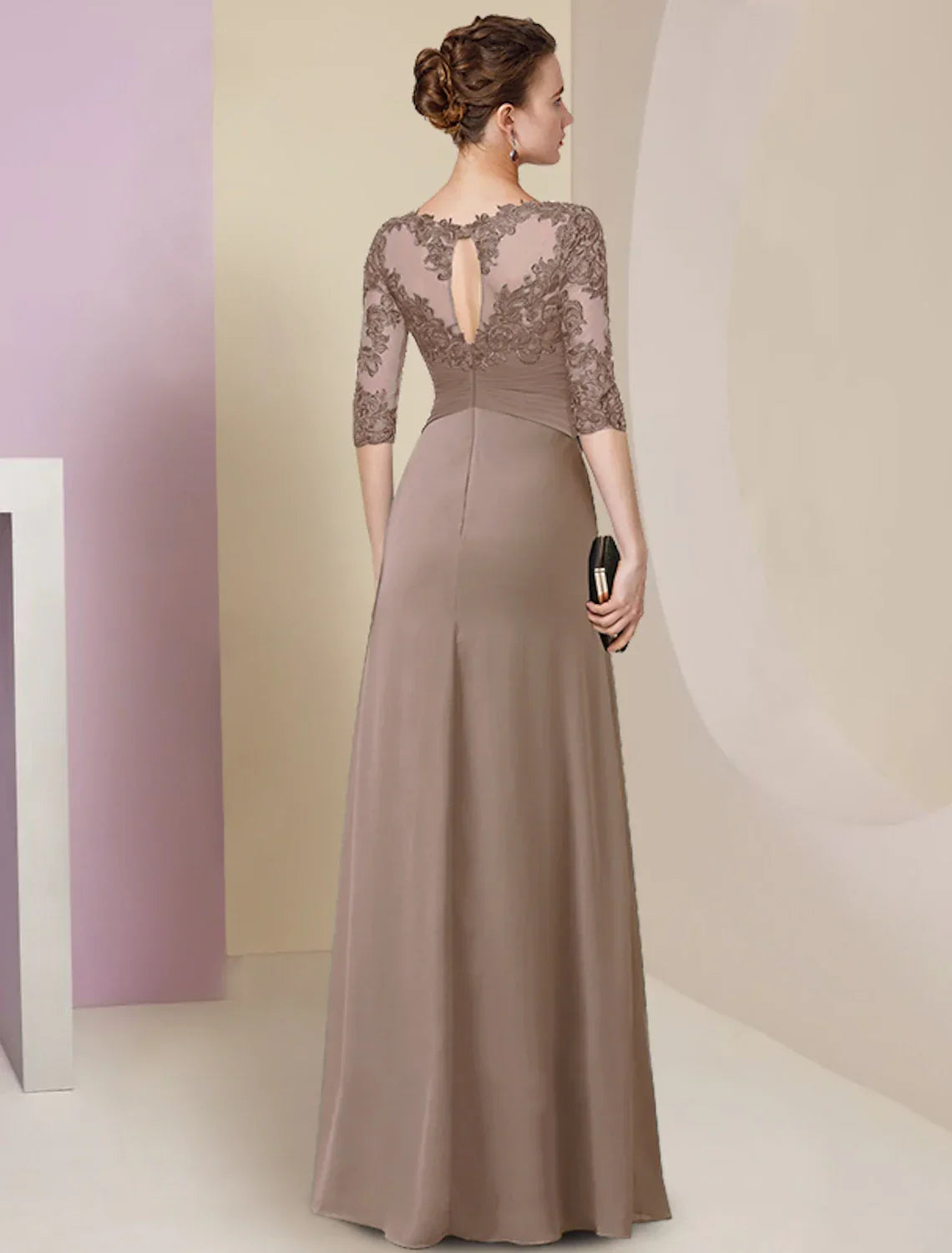 Sheath / Column Mother of the Bride Dress Simple Elegant Jewel Neck Floor Length Half Sleeve with Pleats Solid Color