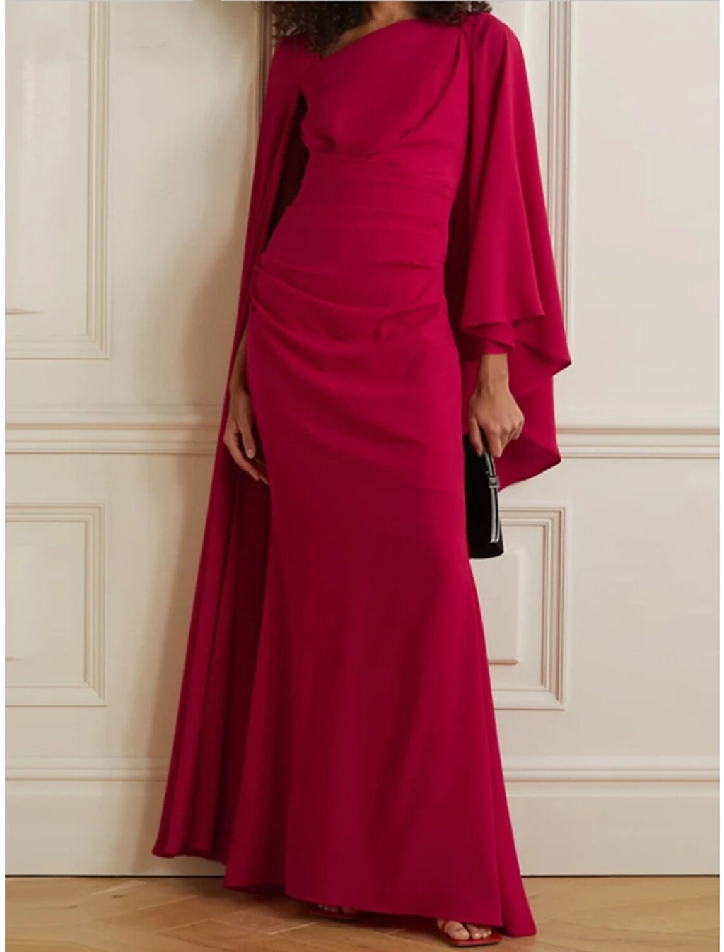 Sheath / Column Evening Gown Elegant Dress Formal Christmas Ankle Length Long Sleeve Scoop Neck with Pleats Ruched