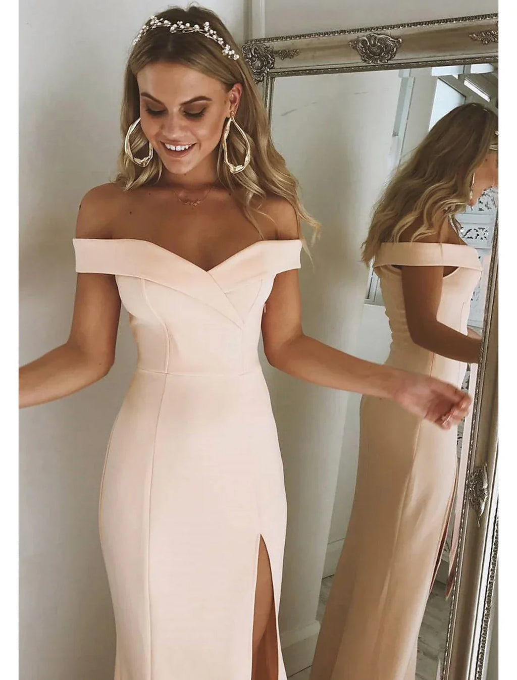 Mermaid / Trumpet Prom Dresses Sexy Dress Formal Floor Length Sleeveless Off Shoulder Fabric with Slit