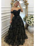 Ball Gown A-Line Prom Dresses Formal Floor Length Sleeveless Wednesday Backless Beading Appliques