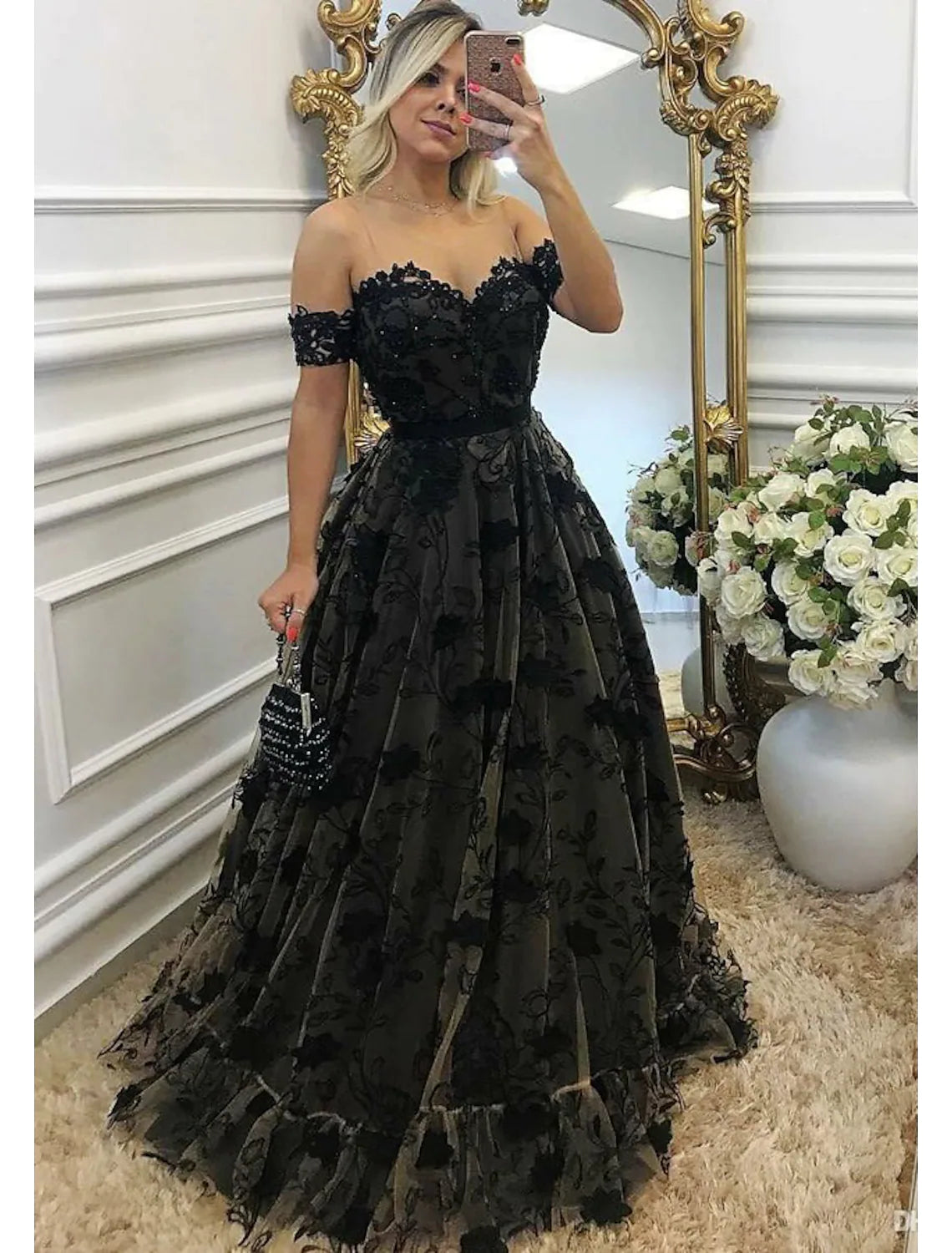 Ball Gown A-Line Prom Dresses Formal Floor Length Sleeveless Wednesday Backless Beading Appliques
