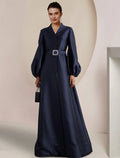 Mother of the Bride Dress Wedding Guest Party Elegant V Neck Floor Length Long Sleeve with Pearls Crystal Brooch