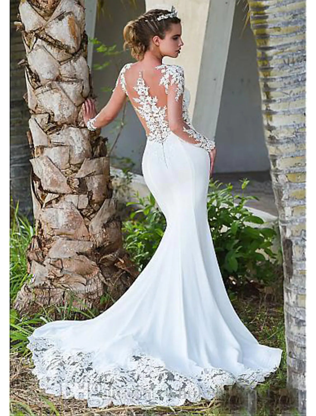 Engagement Open Back Formal Wedding Dresses Long Sleeve Appliques