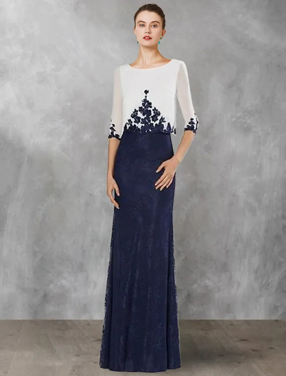 Two Piece Mother of the Bride Dress Wedding Vintage Elegant Floor Length Half Sleeve Appliques