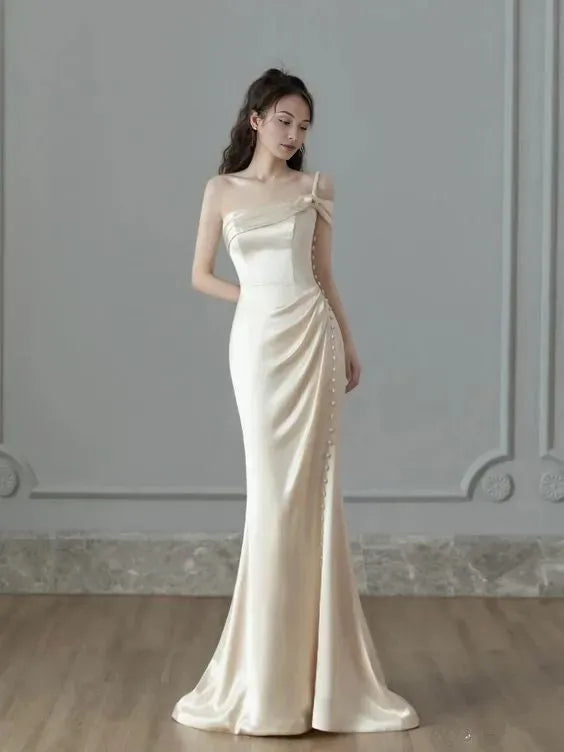 Vintage Mermaid One Shoulder Sleeveless Wedding Dresses