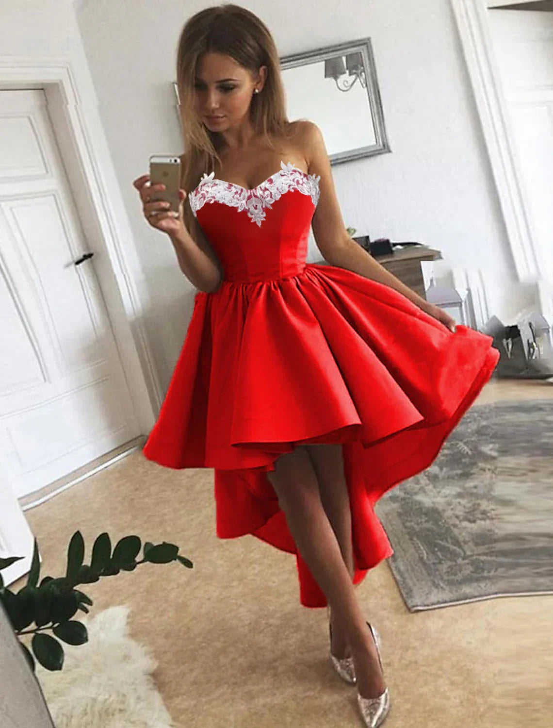 Cocktail Dresses Minimalist Dress Homecoming Asymmetrical Sleeveless Strapless with Appliques