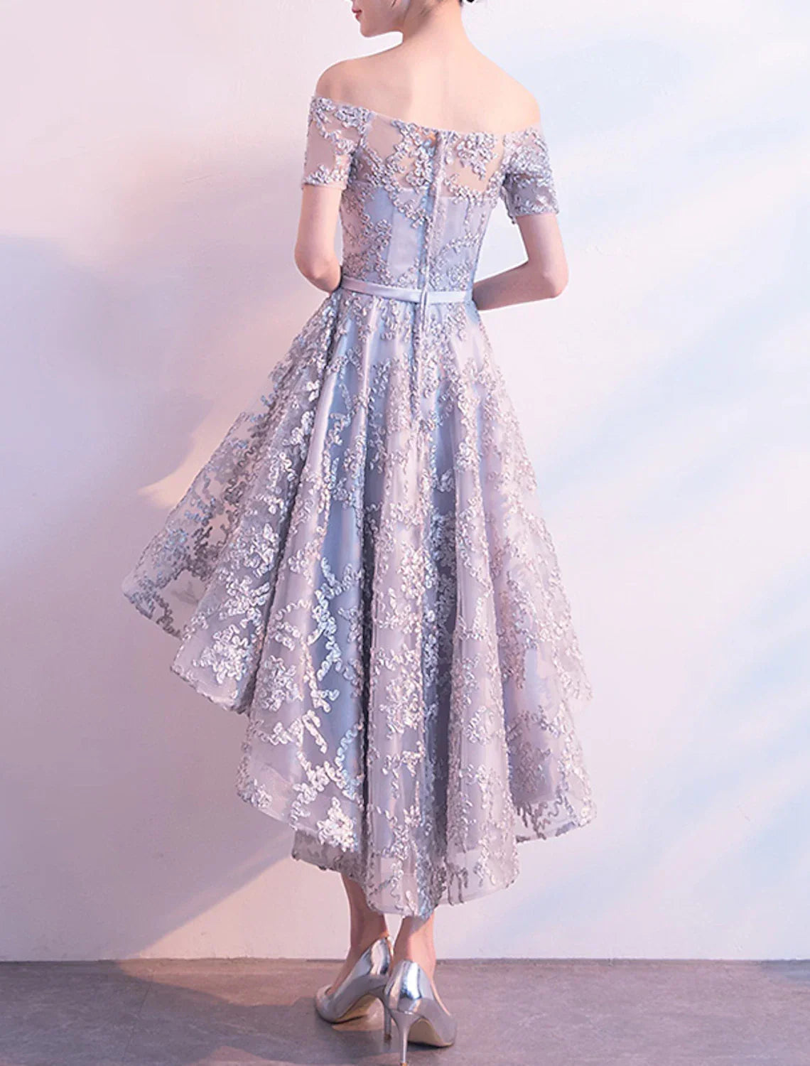 Cocktail Dresses Minimalist Dress Homecoming Party Wear Asymmetrical Short Sleeve Off Shoulder with Bow(s) Pleats