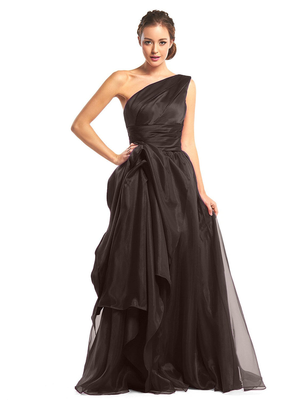 Prom Formal Evening Dress One Shoulder Sleeveless Floor Length with Side Draping