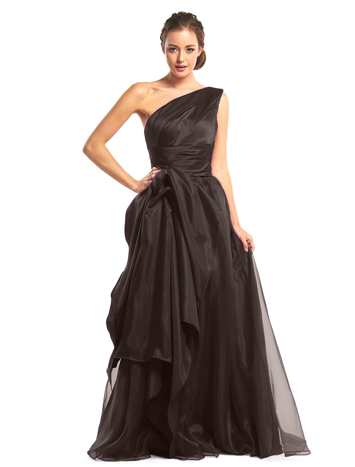 Prom Formal Evening Dress One Shoulder Sleeveless Floor Length with Side Draping