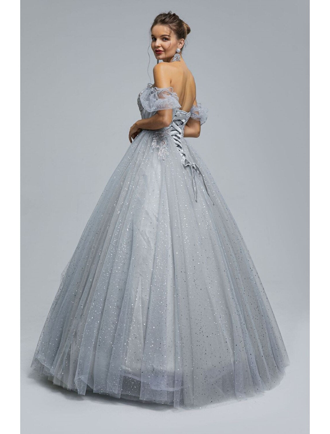 Ball Gown Prom Dresses Princess Dress Graduation Floor Length Short Sleeve with Appliques