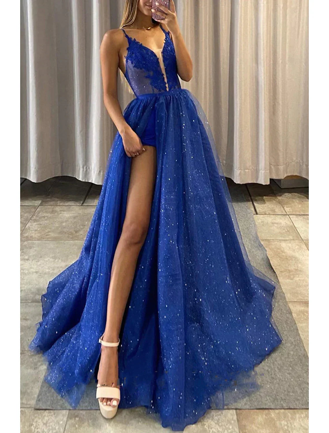 Sexy Dress Formal Sleeveless V Neck Backless with Pleats Appliques