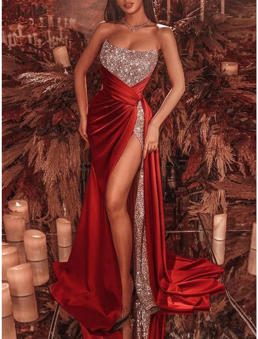 Black Sheath Dress Evening Gown Celebrity Style Dress Formal Court Train Sleeveless Strapless with Ruched