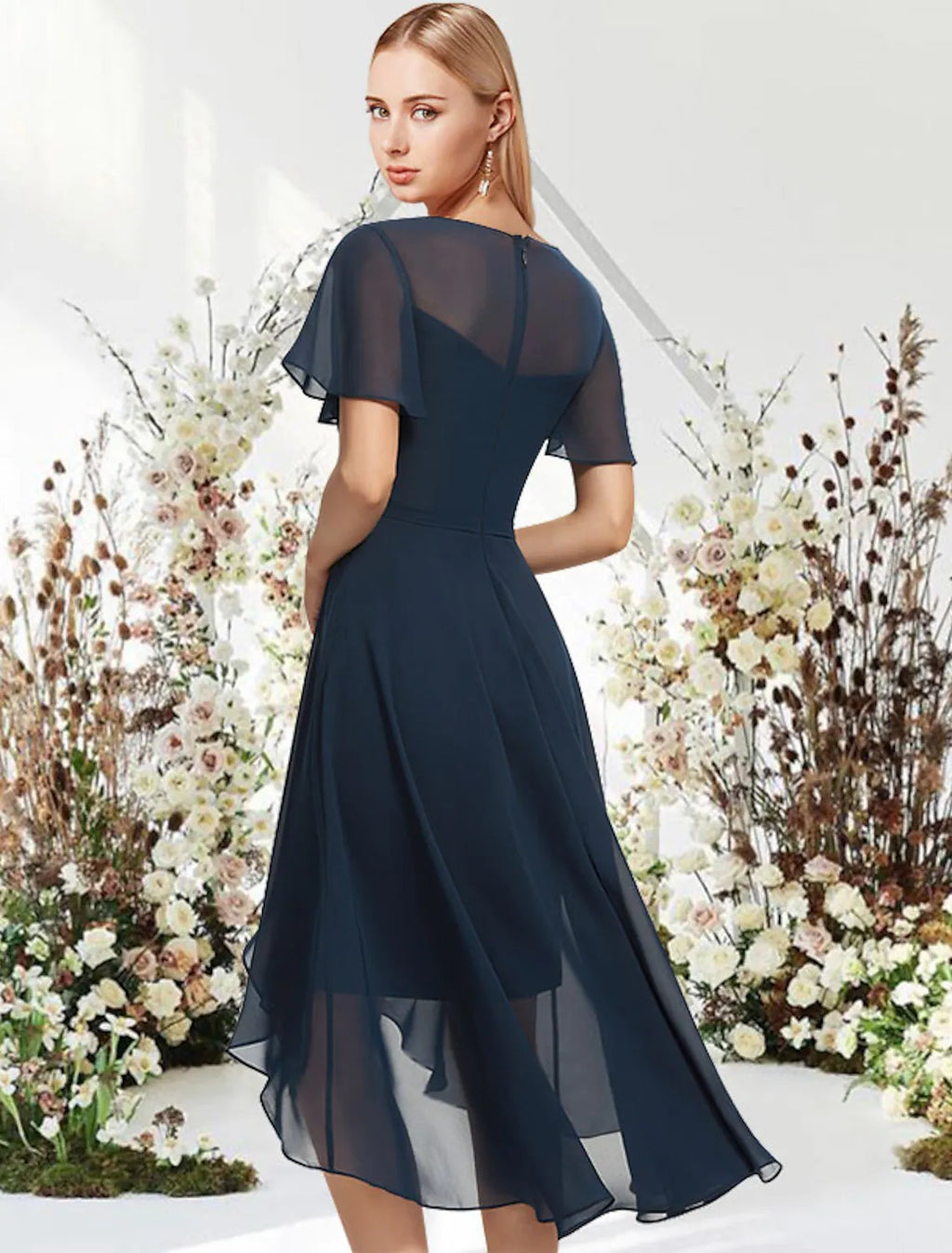 Cocktail Dresses Wedding Asymmetrical Short Sleeve Sleek