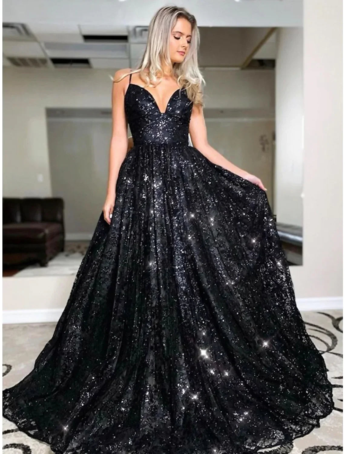 Princess Dress Formal Sleeveless V Neck Backless with Pleats